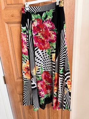 Floral Black Maxi Skirt with Vibrant Pink and Orange Blooms